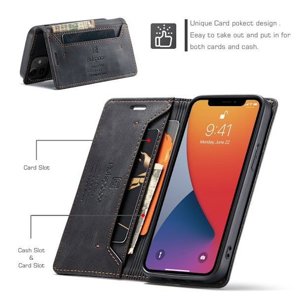 AUTSPACE A01 Mobilskal till iPhone 12 mini KonstLäder - Svart