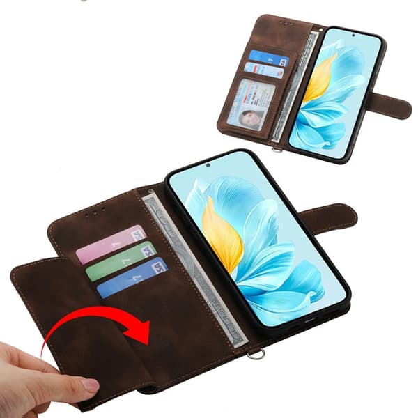 Plånboksfodral för Samsung Galaxy S26 Plus Konstläder Blommönster - Brun