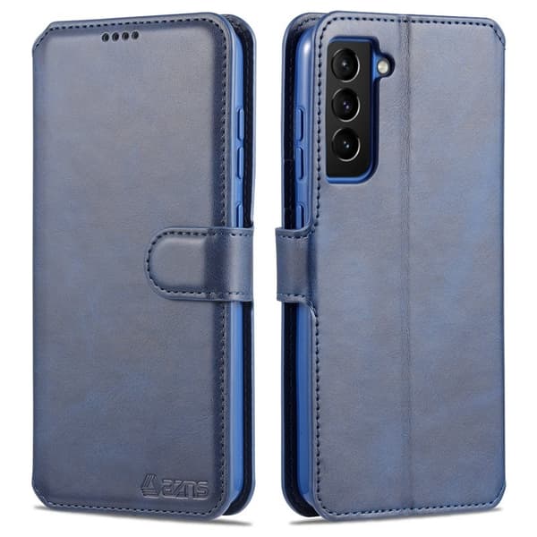 AZNS Samsung Galaxy S21 FE Plånboksfodral i Konstläder - Blå