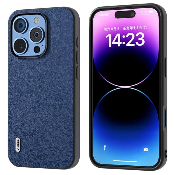 ABEEL Mobilskal till iPhone 16 Pro Äkta Läder Coated PC+TPU - Blå