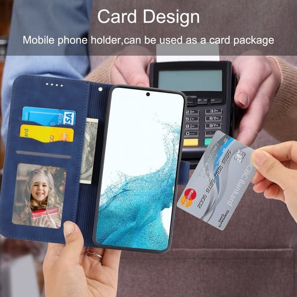 DIERFENG DF-03 Plånboksfodral för Samsung Galaxy S22 5G - Konstläder - Blå