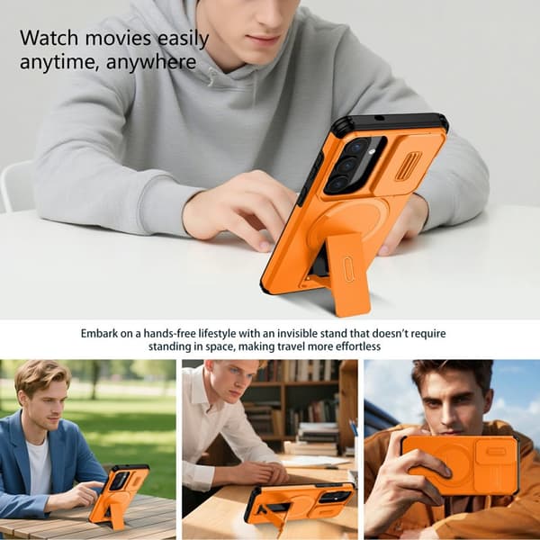 Mobilskal för Samsung Galaxy S26 Plus Magnetiskt Kickstand PC + TPU - Orange