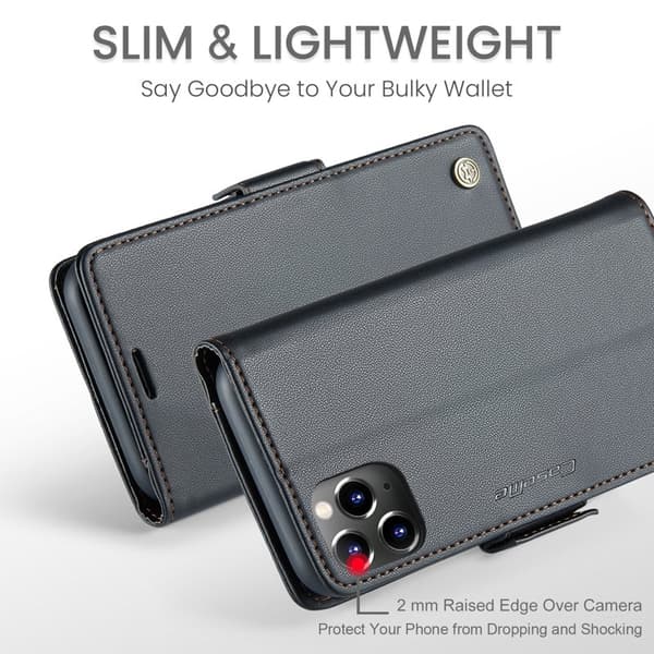 CASEME iPhone 11 Pro Max Plånboksfodral Konstläder RFID-Skydd Svart