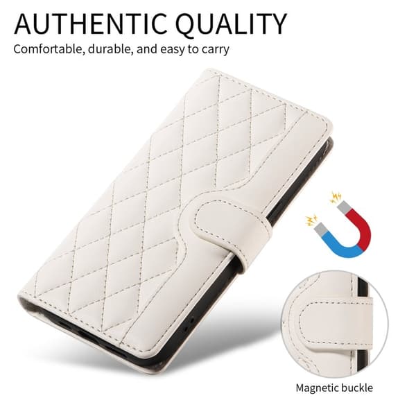 Samsung Galaxy S26 Ultra Plånboksfodral Rhombus Konstläder - Vit