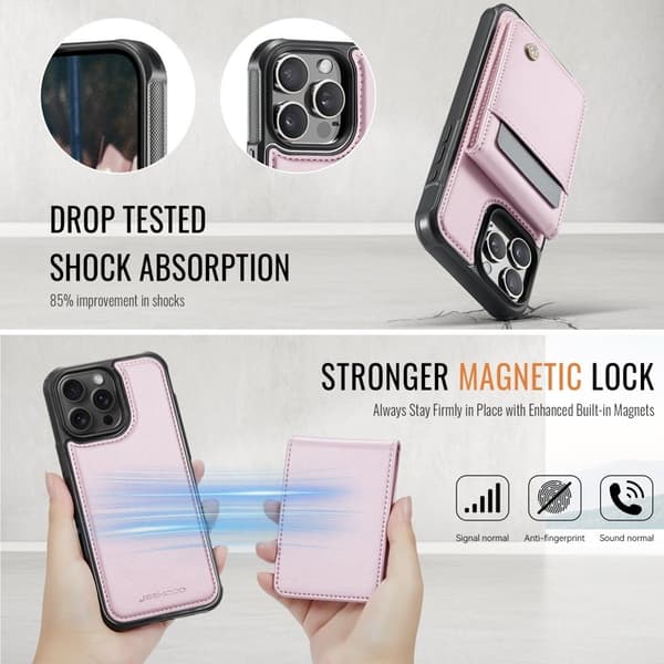 JEEHOOD J06 Mobilskal till iPhone 16 Pro MagSafe RFID Skydd - Rosa