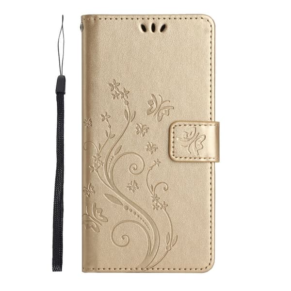 Samsung Galaxy S26 Plus Plånboksfodral Konstläder Blomma Prägling - Guld