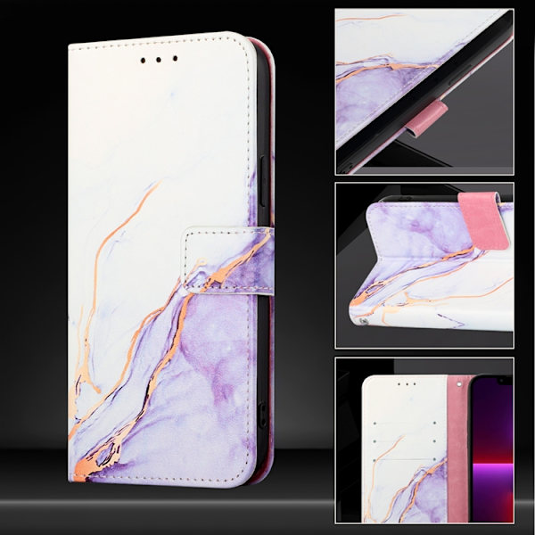 iPhone 17 Pro Max Plånboksfodral Marble Pattern LS006 - Vit/Lila Lila