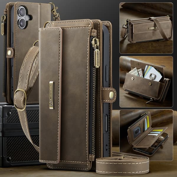 CASEME iPhone 17 Plånboksfodral Zipper RFID C39 Brun