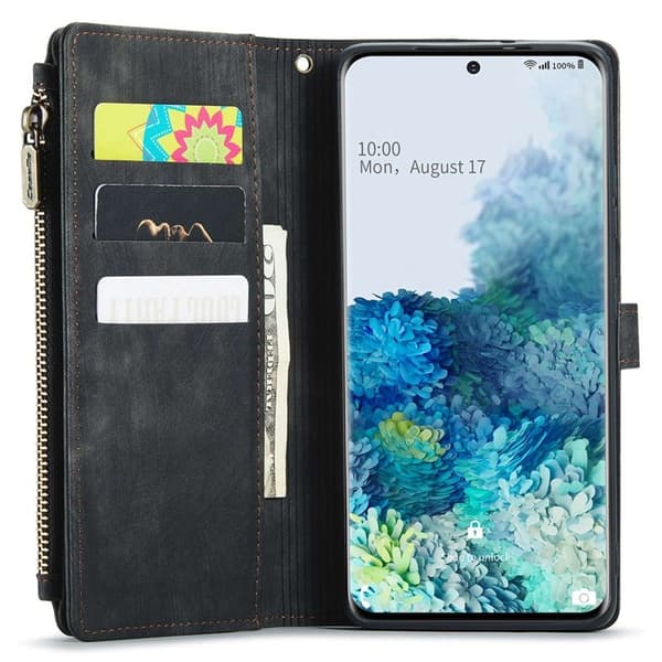 CASEME Konstläder Plånboksfodral för Samsung Galaxy S20 Plus - Svart