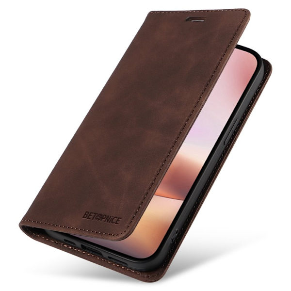 BETOPNICE 003 iPhone 16 Plus Plånboksfodral RFID Blocking Konstläder - Brun