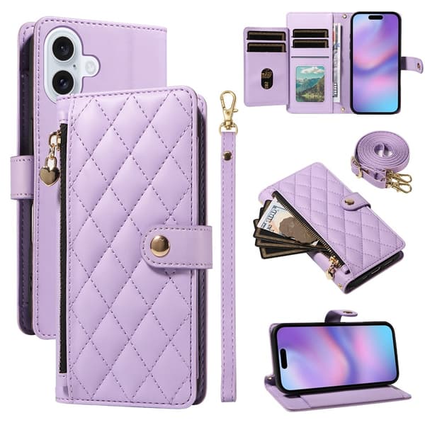 iPhone 17 Plånboksfodral Rhombus Läder - Lila Lila