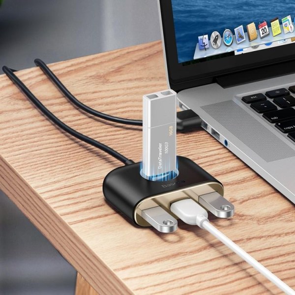 Baseus Square round 4 in 1 USB HUB -adapteri - Musta