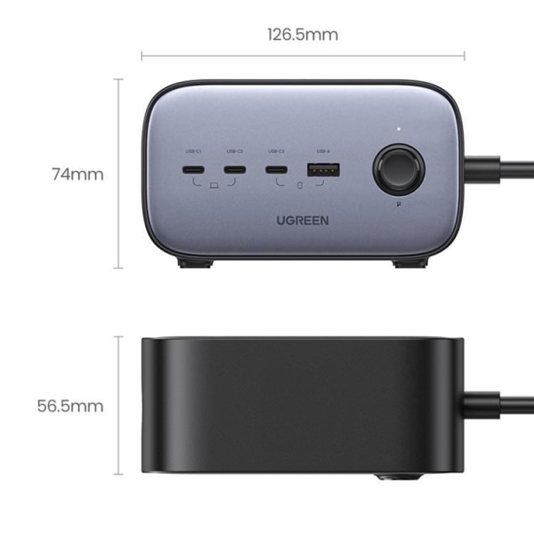 Ugreen GaN -seinälaturi USB/USB-C/AC virtajohto - musta