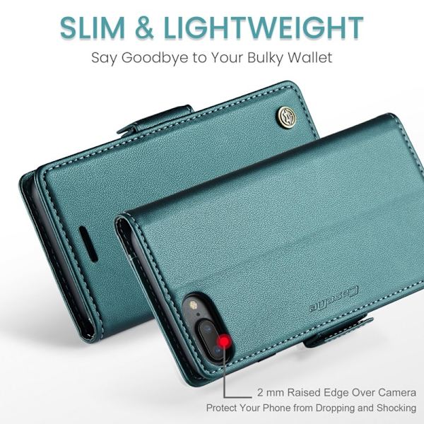 CASEME Plånboksfodral Konstläder för iPhone 6 Plus/7 Plus/8 Plus - Grön