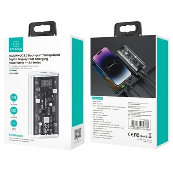 USAMS Powerbank 9000mAh 20W PD QC 3.0 - Vit Vit