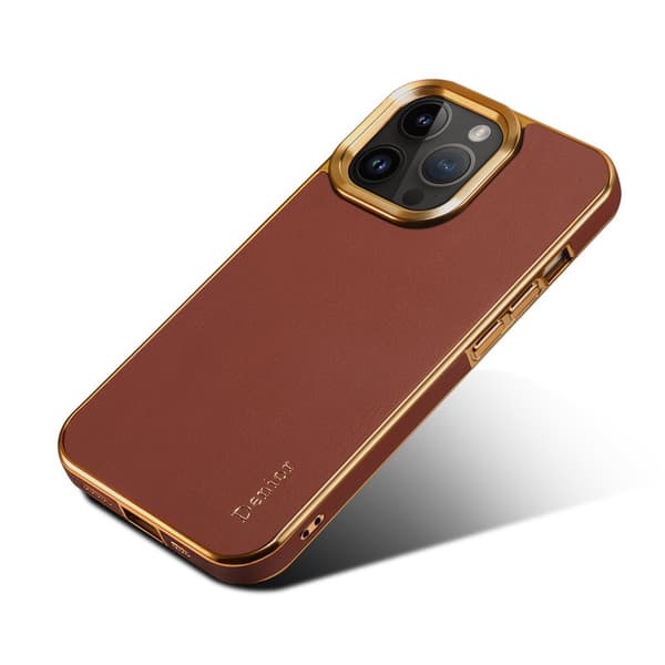 DENIOR Mobilskal till iPhone 16 Pro Äkta Läder PC+TPU Brunt