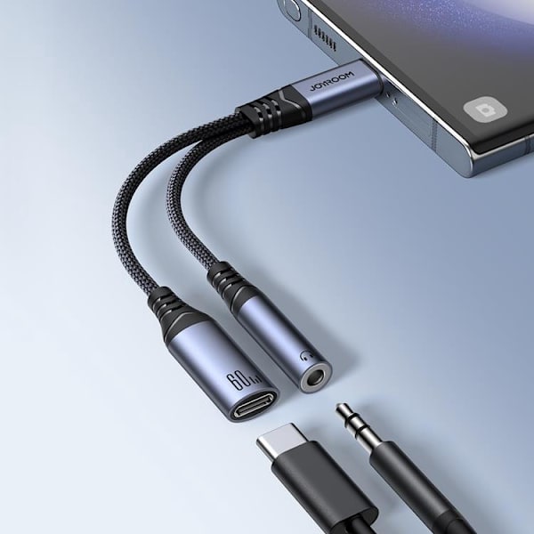 Joyroom 2in1 DAC Adapter USB-C/USB-C/3,5 mm Mini Jack Sort Black