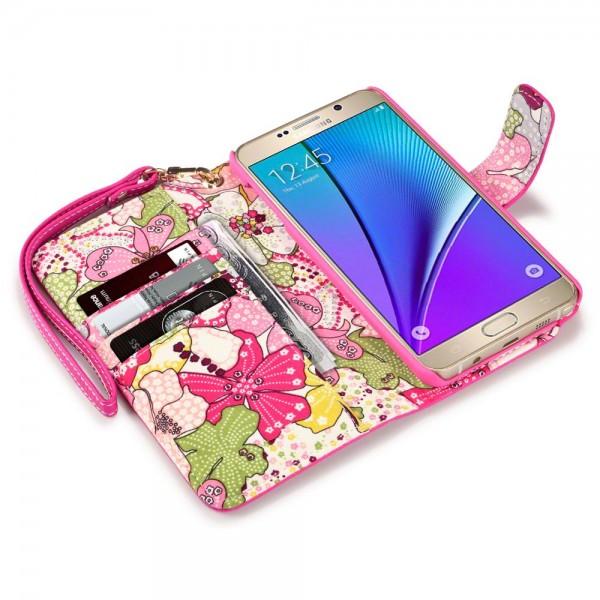 Floral Interior Plånboksfodral till Samsung Galaxy Note 5 - Röd