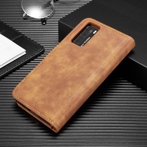 DG.MING Äkta Läder Plånboksfodral Huawei P40 - Brun Brun