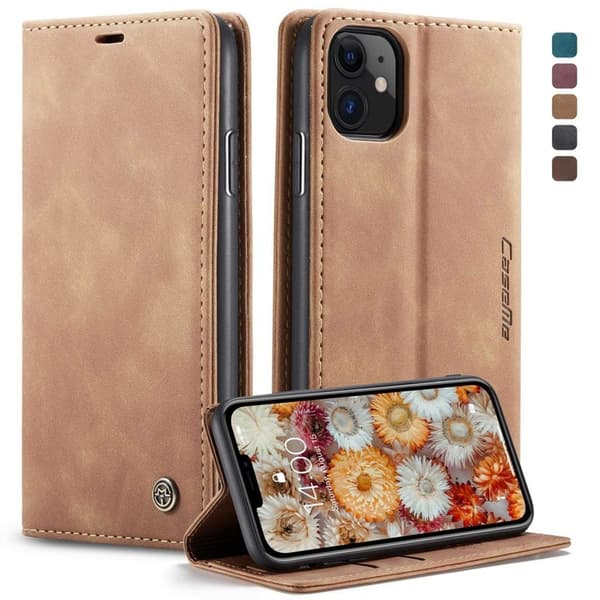 CASEME 013 Flip Konstläderplånboksfodral till iPhone 11 - Brun