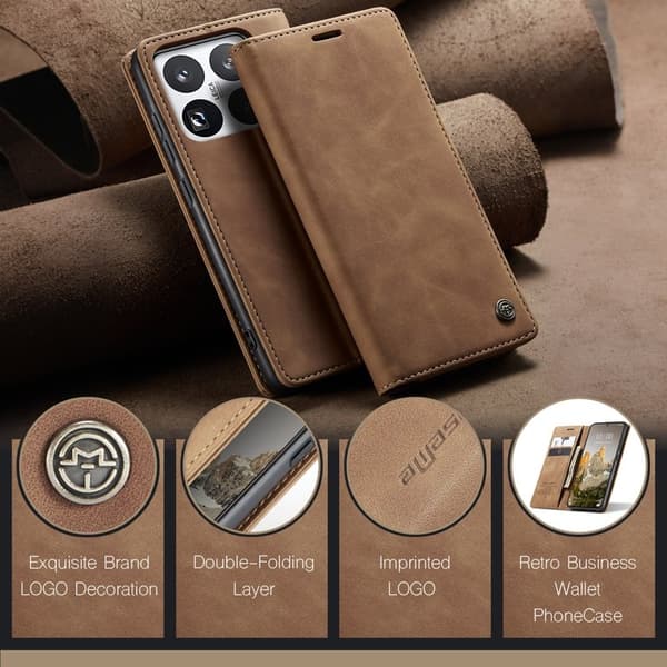 CASEME 013 Xiaomi 15 Pro Plånboksfodral i Konstläder - Brun
