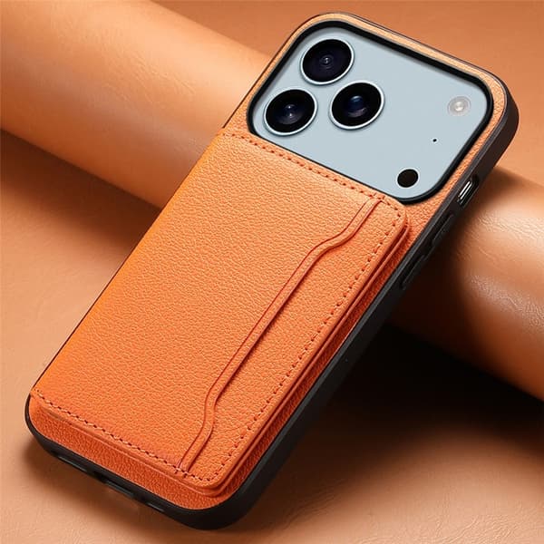 Mobilskal till iPhone 17 Pro Max Korthållare Calf Kickstand Läder - Orange Orange