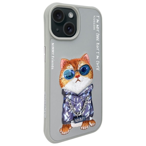 Nimmy Mobilskal till iPhone 15 Glasses Cool Cat - Grå Grå