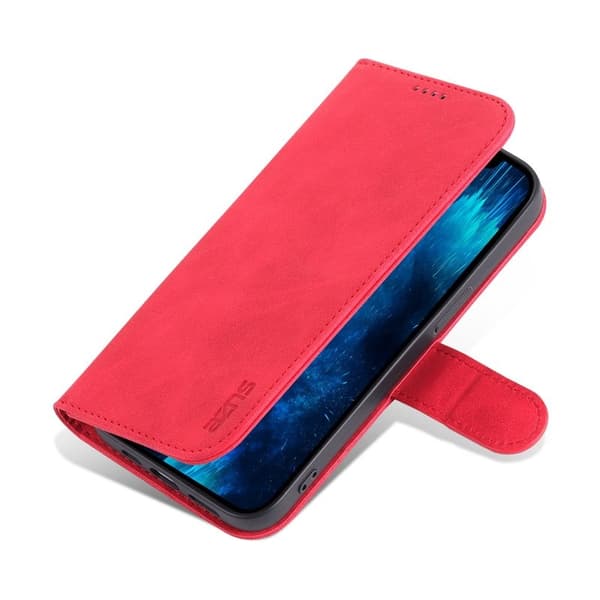AZNS iPhone 14 Pro Plånboksfodral Konstläder TPU Stötabsorberande - Röd