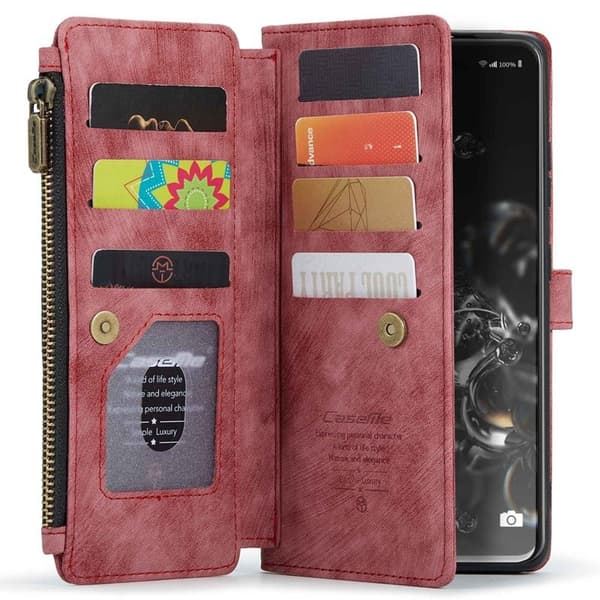 CASEME Konstläder Plånboksfodral för Samsung Galaxy S20 Ultra - Röd