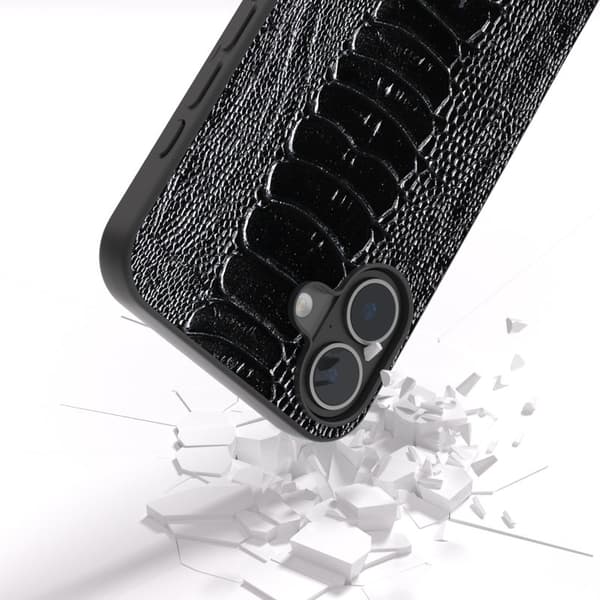 ABEEL Mobilskal till iPhone 16 Plus Äkta Läder Krokodiltextur Svart