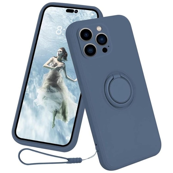 Mobilskal till iPhone 15 Pro Ringhållare Liquid Silikon - Midnightblå Blå