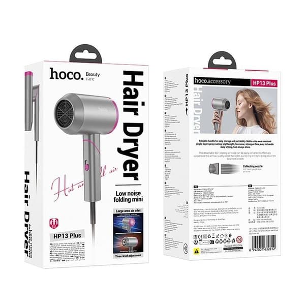 Hoco Hårtork Foldable - Rosa/Grå Svart