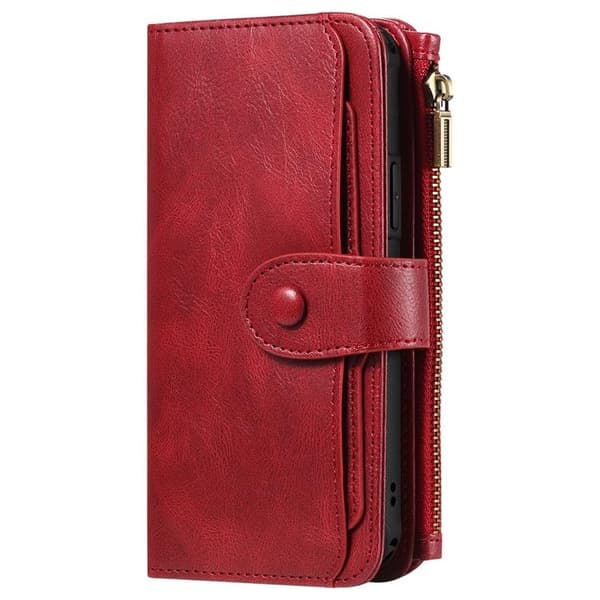 iPhone 17 Pro Max Konstläder Plånboksfodral Detachable Zipper - Röd Röd