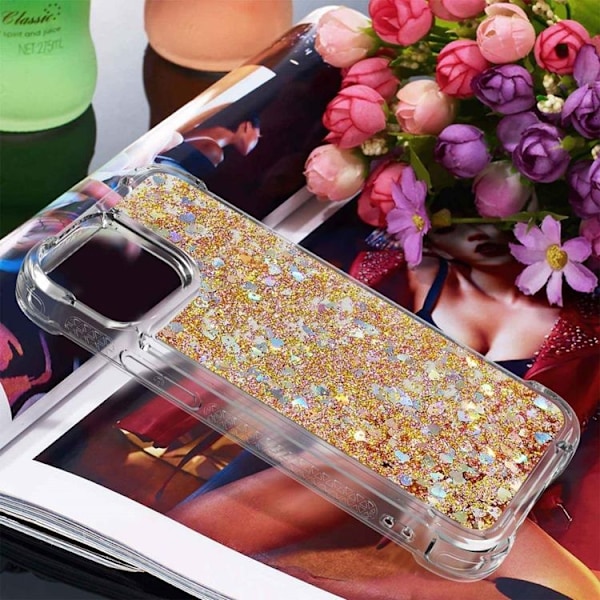 iPhone 14 Pro Max Skal Liquid Floating Glitter - Guld Guld