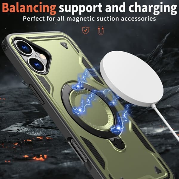 Mobilskal till iPhone 16 Plast Militärt Skydd med Ställ - Olivgrön