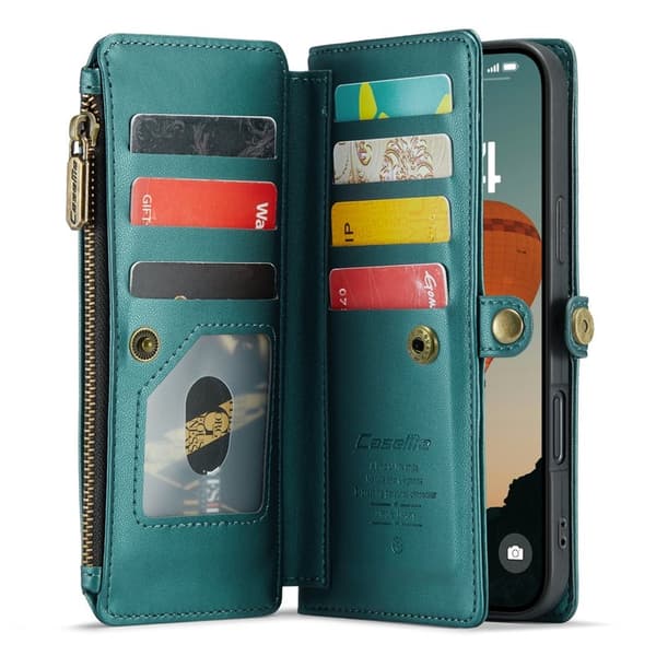 CASEME Plånboksfodral Konstläder för iPhone 16 med kortfack - Grön
