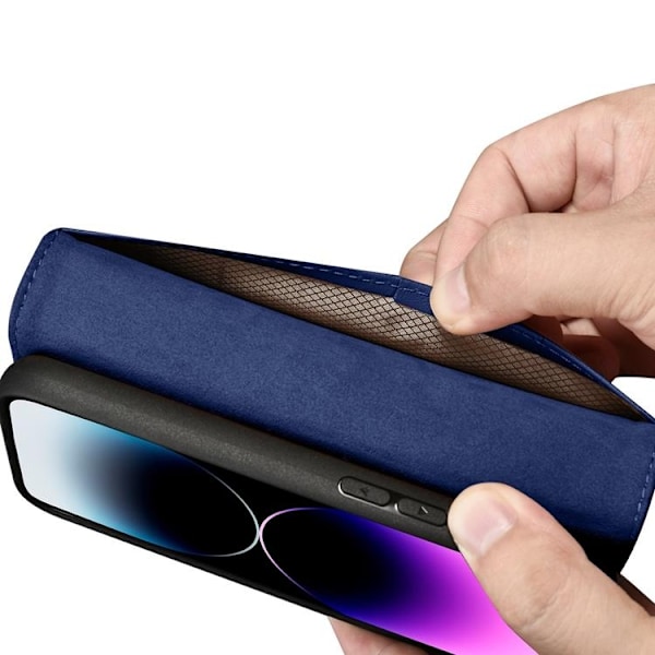 iCarer iPhone 14 Pro Max Plånboksfodral 2in1 Anti-RFID Äkta Läder - Blå