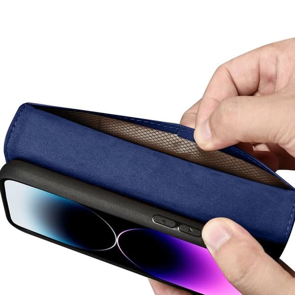 iCarer iPhone 14 Pro Max Plånboksfodral 2in1 Anti-RFID Äkta Läder - Blå Blå