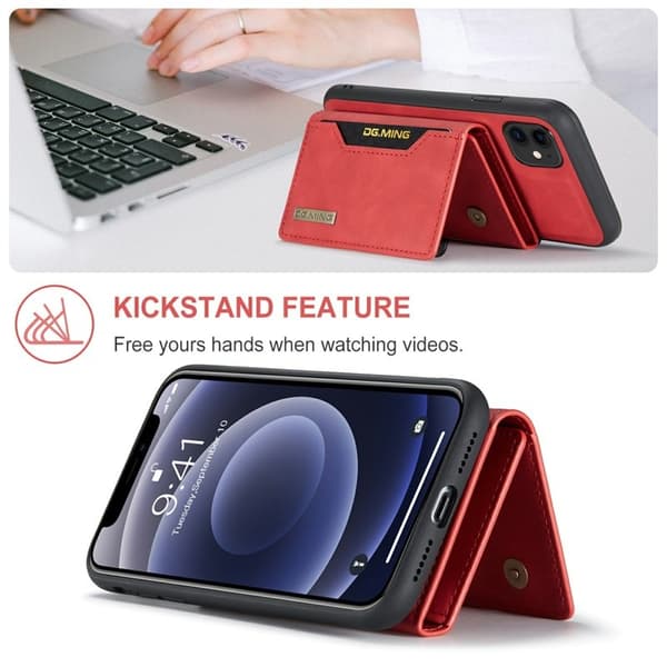 DG.MING 2-in-1 Konstläder Plånboksfodral iPhone 11 6.1 tum Röd