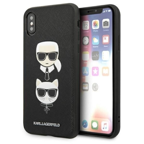Karl Lagerfeld iPhone XS Max Skal Saffiano Ikonik Karl & Choupette Head Svart