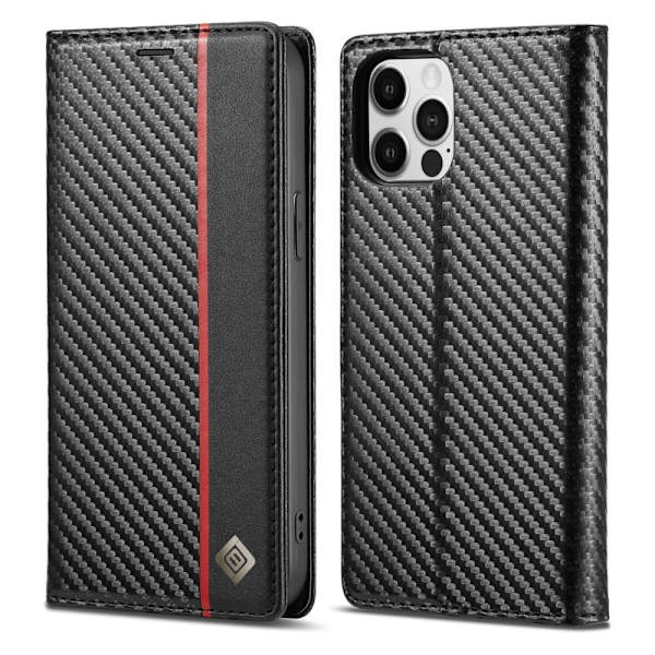 LC.IMEEKE iPhone 13 Pro Plånboksfodral Konstläder - Röd rand