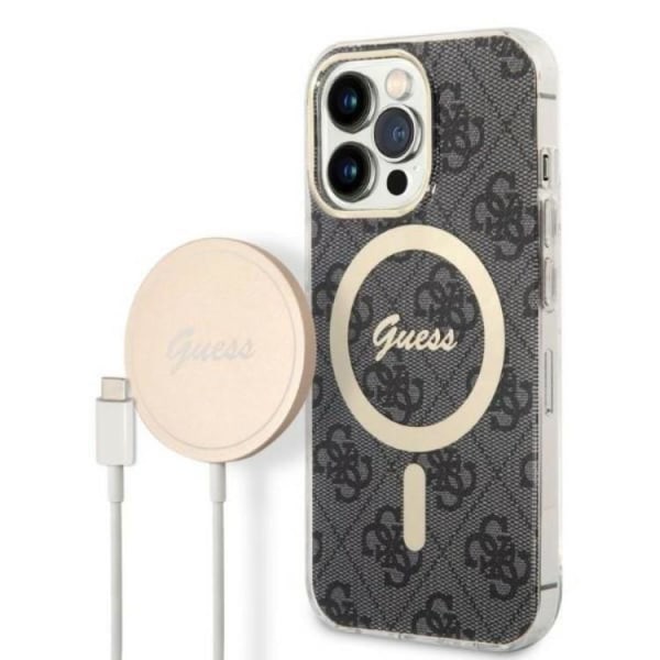 Guess iPhone 13 Pro Magsafe Cover 4G Print + Trådløs oplader - En