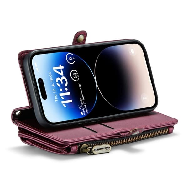 CASEME Plånboksfodral Konstläder till iPhone 14 Pro - Vinröd