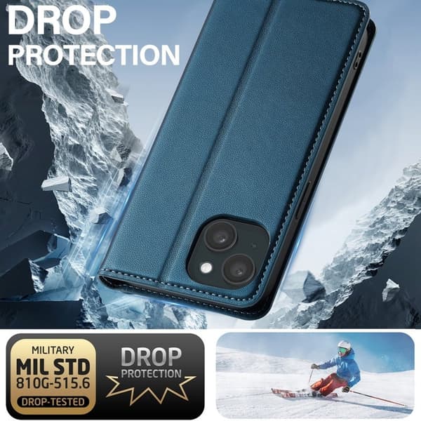 LC.IMEEKE L1 Series iPhone 15 Plus Plånboksfodral Konstläder - Blå