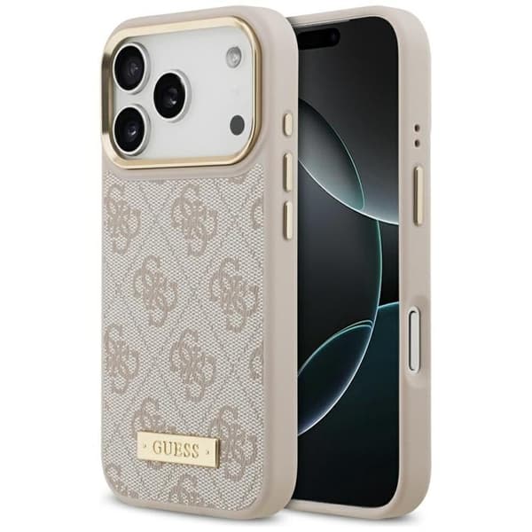 Guess Mobilskal till iPhone 17 Pro MagSafe 4G Logo Plate - Rosa