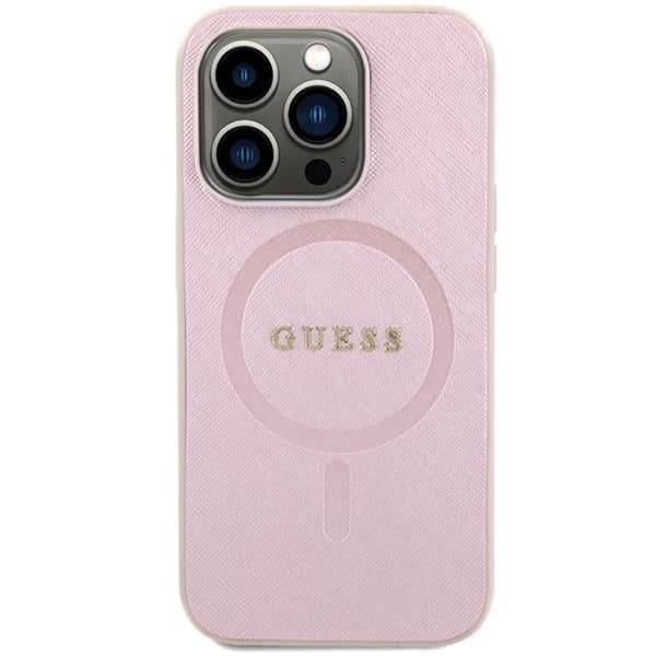 Guess iPhone 15 Pro Mobilskal Magsafe Saffiano - Rosa Rosa