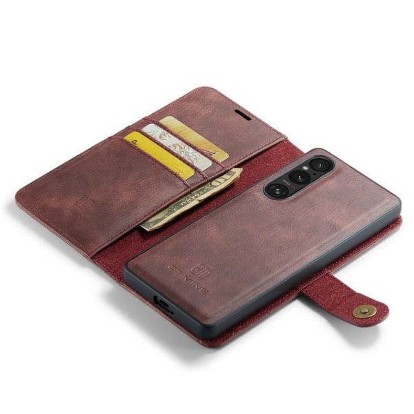 DG.MING Sony Xperia 1 V lompakkokotelo aitoa nahkaa 2in1 - punainen