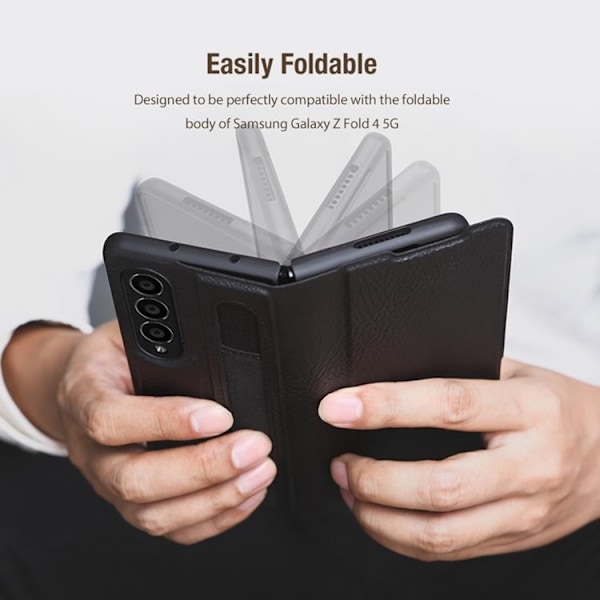 Nillkin Galaxy Z Fold 4 Plånboksfodral Äkta Läder Qin Series - Svart Svart