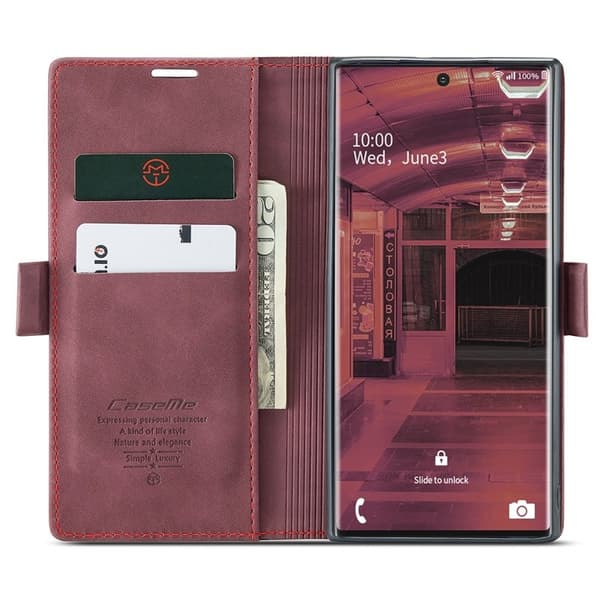 CASEME Simplicity Plånboksfodral Konstläder Samsung Galaxy Note20 Ultra Vinröd