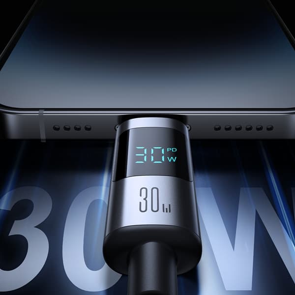 Joyroom USB-C - Lightning kabel 30W 1.2m med Display - Svart Svart